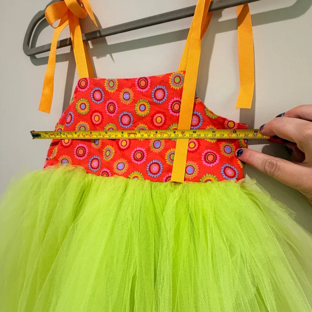 Moo Boos Tulle Tutu Dress Kids Size 6 Floral Neon Green Orange Fun Dressup Fairy